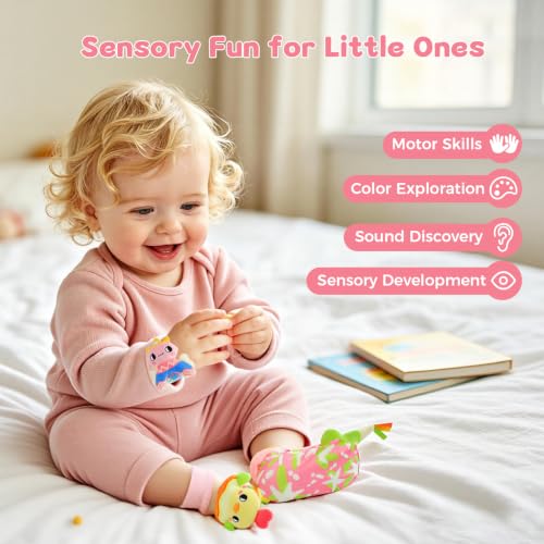 Image of Rattle Socks for Babies 0-6 Months, Baby Wrist Rattles Set