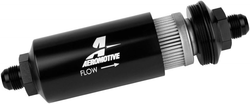 Aeromotive 12378 In-Line Filter (- AN -8 Male 40 Micron Stainless Mesh Element Bright Dip Black Finish)