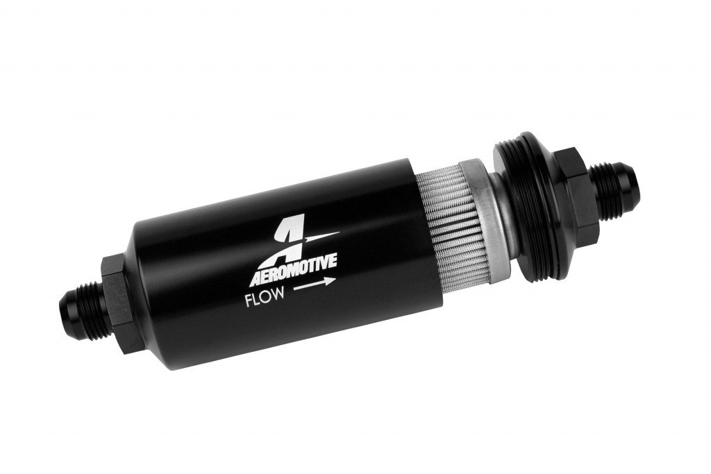 Aeromotive 12378 in-line filtro de combustible gasolina (-un Dip -8 macho 40 Micron elemento de malla inoxidable brillante acabado en negro)
