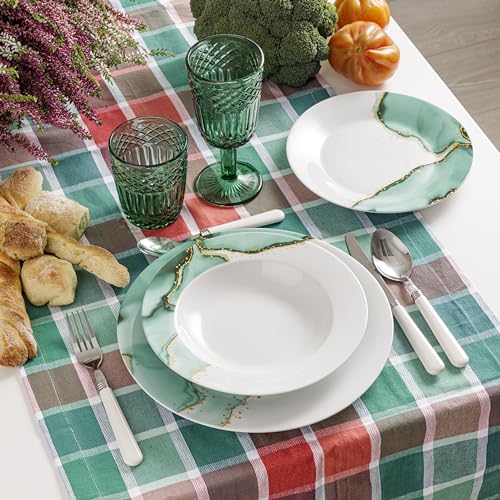 Baroni Home Servizio di Piatti da 18 pezzi in Porcellana, Servito da Tavolo Colorato per 6 Persone, Piatto Fondo, Piano, da Frutta o Dolce, Stile Marmorizzato - immagine 3