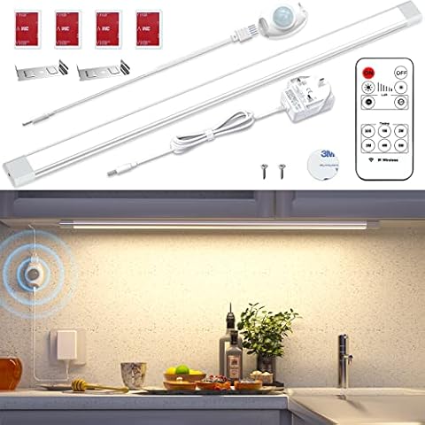 Motion Sensor Lights Indoor,Hensam Under Cupboard Kitchen Lights with Remote Control,66 LED Closet Lights,Timer,Dimmable,ETL Adpter,Stick on Cabinet,Wardrobe,Stairs,Hallway,Garage,4000K Natural White Cover