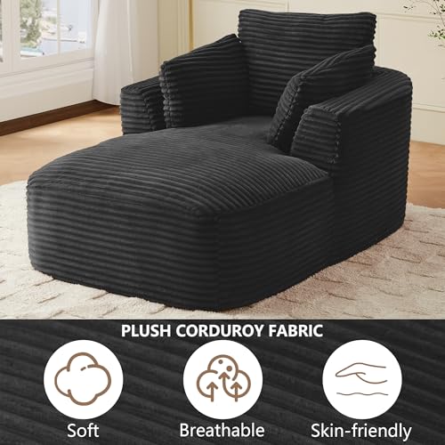Sillón lounge boneless de pana negro miniatura 6