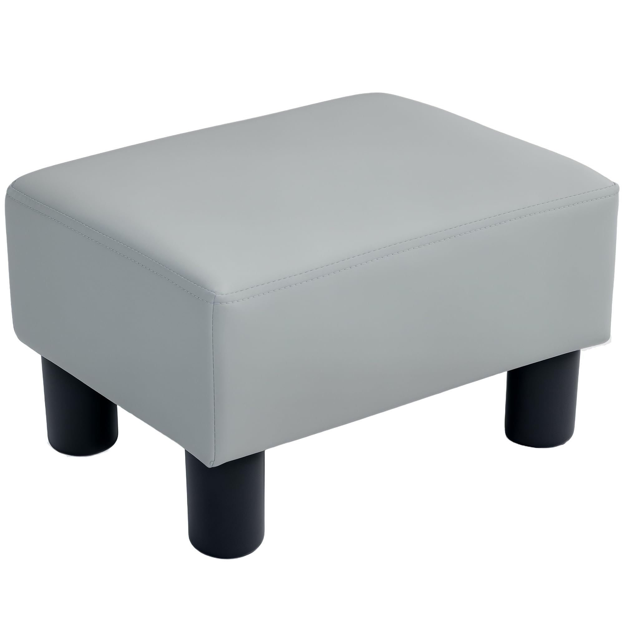 HOMCOM Faux Leather Foot Stool Footrest Small Seat Footrest Chair Ottoman Home Office with Legs 40 x 30 x 24cm, Grey