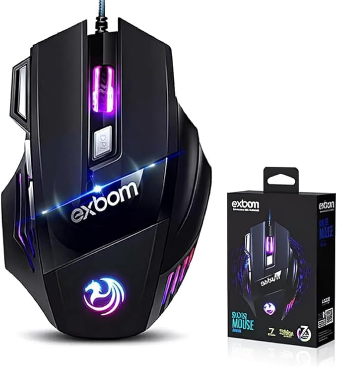 Mouse Gamer USB 7D 3200 DPI Ajustável 7 Botões Luzes LED RGB Alta