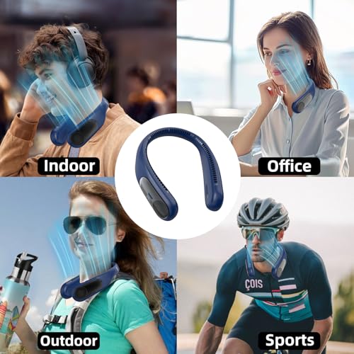 Image of Portable Neck Fan, Personal Wearable Bladeless Fan for Outdoor Indoor, LED Display, 360 Cooling, 4-Speeds, 6000mAh USB Rechargeable, Birthday Gifts for Men Women Dad Mom (Blue)