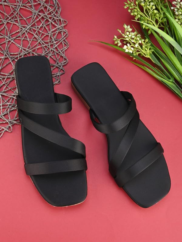 Image of XE Looks Women's Flat Slippers | Strappy Slip-On Design | Soft Cushioned Footbed | Lightweight & Comfortable Slippers For Girls & Women