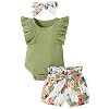 Baby Girl Clothes Infant Summer Outfits Set Ruffle Sleeve Romper Floral Pants 3PCS Bodysuit +Shorts +Headband
