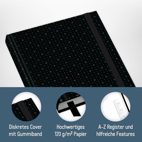 paper&you® Passwortbuch A6+ mit Register A-Z Black Edition für 320 Zugangsdaten, Passwort-Manager klein, Passwort Buch deutsch - nachhaltig & klimafreundlich