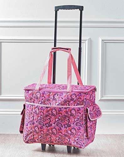 Rolling Sewing Machine Tote Bag for Knitting, Stitchery, Crochet - Pink Paisley