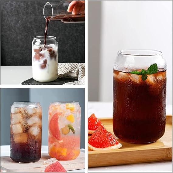 Image of Glass Sipper Tumbler with Straw Mug for for Milk /Coffee /Green Tea Cup Set for Adults and Kids - Pack of 2 - Fruit Juice Milk Cup Sipper Tea (2 Glass Can with Straw)
