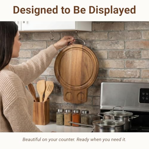 Plato para Filetes Premium de Madera de Acacia con Tapa en Cúpula – Tabla de Cortar de Acero Inoxidable para Reposo de Carnes – Bandeja Híbrida Reversible para Barbecue, Charcutería y Entretenimiento miniatura 7