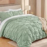 Andency Sage Green Comforter Full Size, 3 Pieces Solid Pintuck Western Boho Bedding Sets, All Season Soft Lightweight Cute Pinch Pleat Bed Set for Girls Women