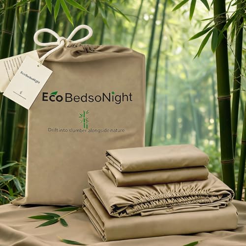 Image of 100% Viscose Derived from Bamboo Sheets Queen Size, Soft & Cooling Viscose from Bamboo Sheets Set, Organically Grown,Breathable & Soft Deep Pocket Up to 18 Inches(Taupe)