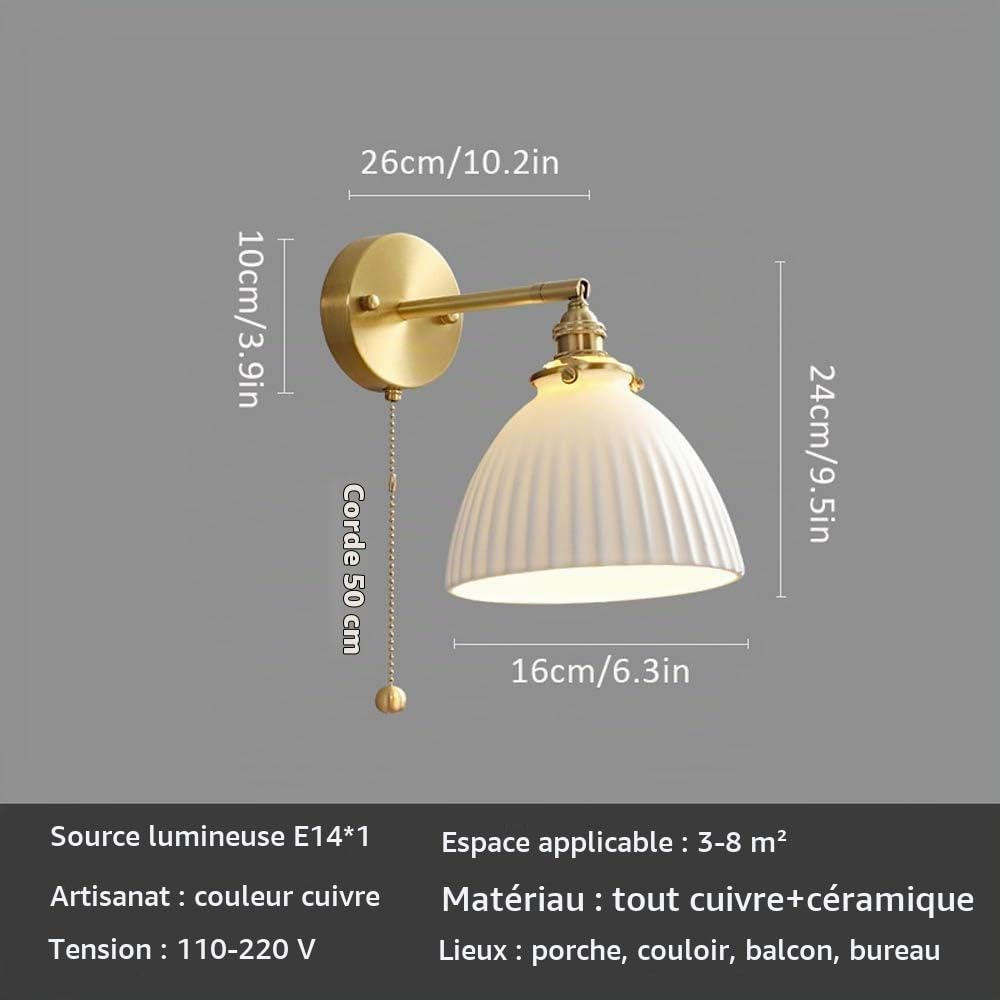 USMJQVZ Applique Murale en céramique Antique, luminaire Mural en Laiton de Ferme avec Interrupteur à Tirette, pour Cuisine, Chambre, Salle à Manger, Restaurant, Salon