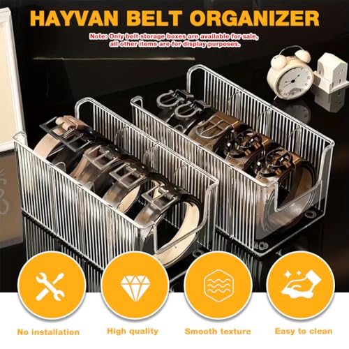 Image of HASTHIP Belts Organizer Case, Pack of 2 Clear PET Ribbed Organizer Box, Compartmentalized Storage Case with Flexible Divider Inserts, Wardrobe Belt Holder, 13.5x26x11cm