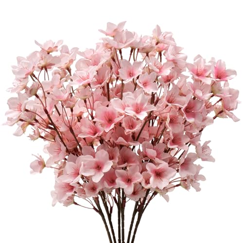 UXORSN 6 Stück Künstliche Kirschblüten Zweige 40cm Rosa Kunstblumen Frühlings Deko Kirschblütenbaum Künstlich Gefälschte Pflanzen Pfirsichblumen Stiele Seidenblumen für Hochzeit Party Büro Vase Dekor