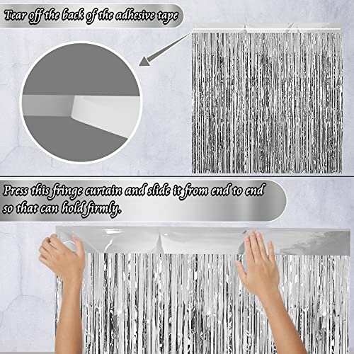 6 Pack Silver Foil Fringe Curtains Party Backdrop, 3.28 X 8.2 Ft Metallic Foil Tinsel Fringe Backdrop Door Fringe For Photo Wedding Birthday Bridal Showers Graduation Theme Party Decorations #TOP3