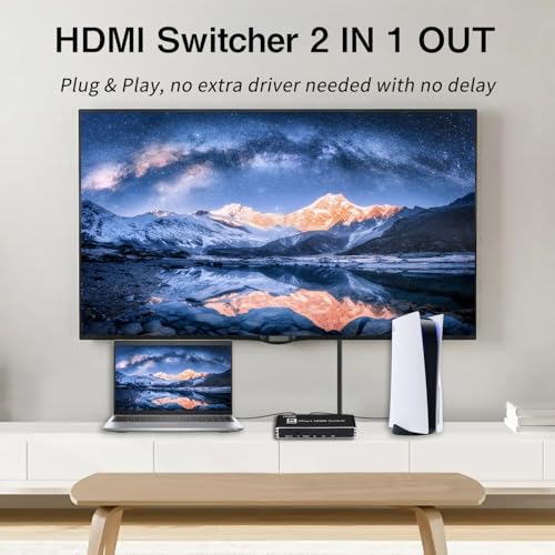 Image of Enbuer 8K HDMI 2.1 Switch, HDMI 2.1 Switcher 2 in 1 Out, Supports 8K@60Hz, 4K@144Hz, 4K@120Hz, 1080P@240Hz, HDCP 2.3, HDR, 3D, Dolby Compatible with PS5 Xbox Blu-Ray Player etc