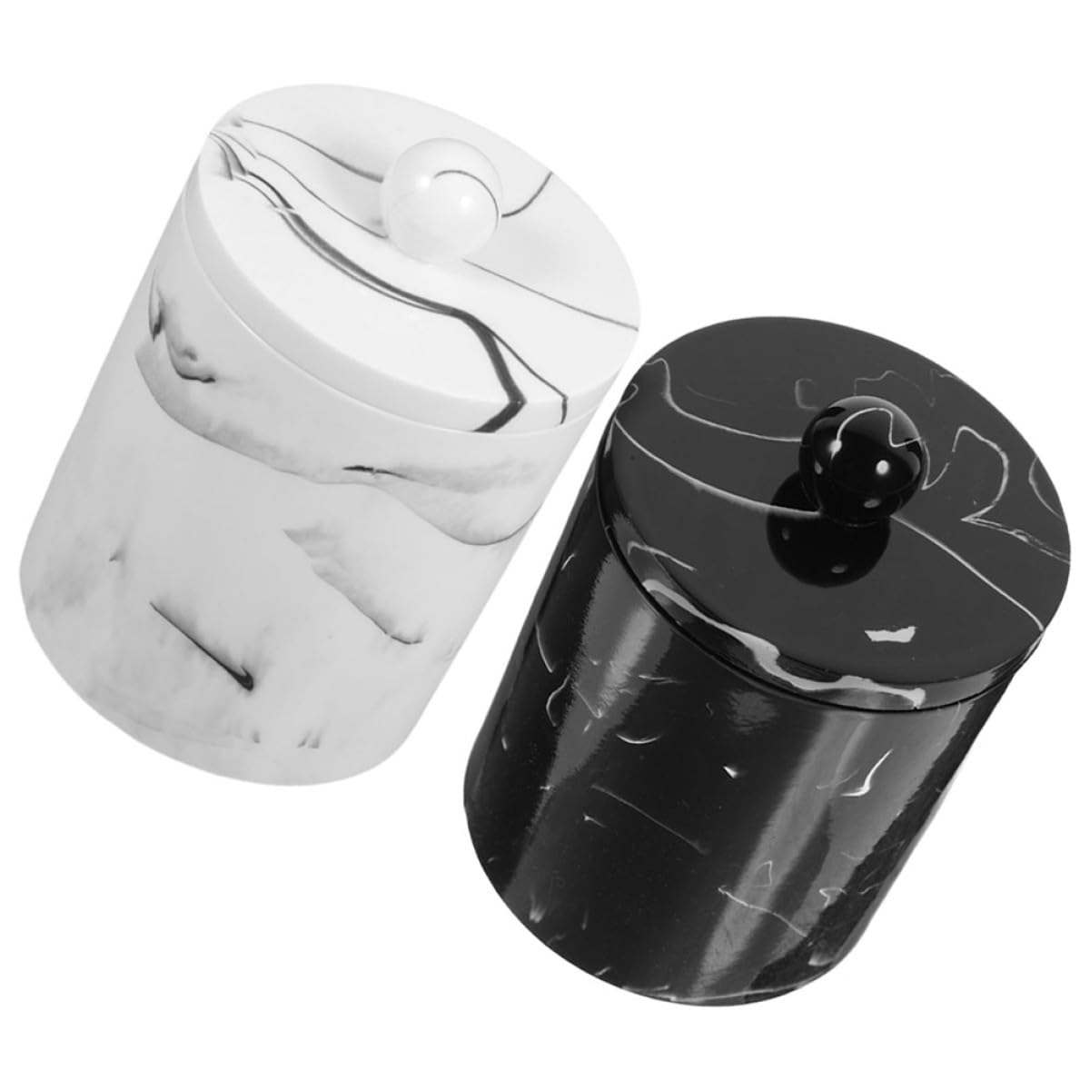 2 Stück Pack Wattestäbchenbehälter aus Robustem Harz mit Marmormuster Wattepad Kasten mit Deckel Aufbewahrungsetui für Kosmetikpads und Make Up Praktischer Organizer für