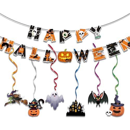 Halloween Party Decorations 7-Piece Halloween decorations Set with Pumpkin Garland and Hanging Swirls Fun Halloweens Decor for Kids Parties Classroom and Home Decorations