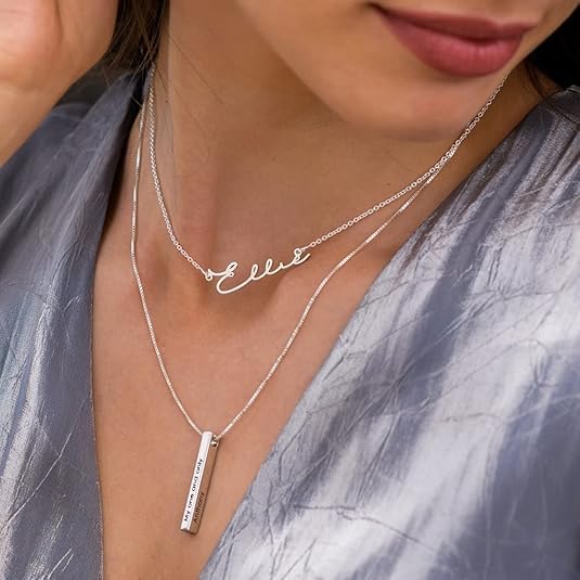 Custom Name Necklace Personalized 3D Engraved Bar 18K Gold Plated Necklace Father's Day Gifts Customized Name Jewelry Gift for Women Men3