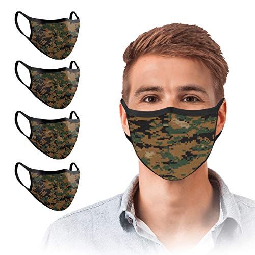 VTH GLOBAL Pack 5 Camouflage Camo Floral Pattern Flower Design Print Cloth Reusable Washable Face Mask Women Men Mouth Masks for Dust Protection (Digital WoodlandCamo)