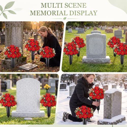 Image of 4pack 4Set 8 Pcs Artificial Cemetery Flower, Bright Red, Poinsettia