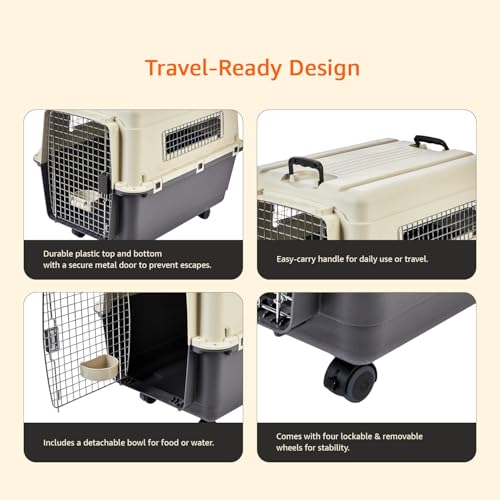 Image of Amazon Basics Heavy Duty Pet Airline Carrier | IATA Approved Medium Pet Carrier | Travel Pet Kennel | Suitable for Medium Size Dogs | Breathable & Washable | 32 Inches