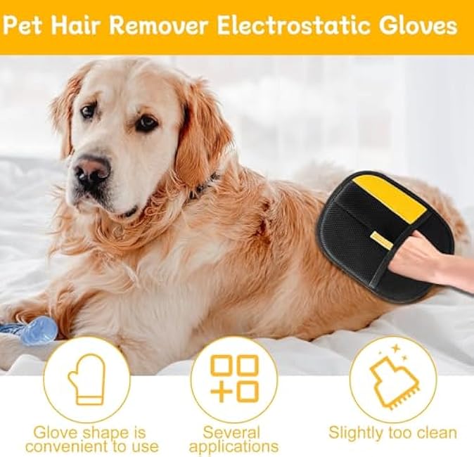 2 Pack Pet Hair Removal Gloves ¨C Reusable Electrostatic Grooming Mitts for Dogs & Cats, Easily Remove Fur, Lint & Dander from Furniture, Carpets, Car Seats, Bedding & Clothing ¨C Gentle Deshedding Tool-2SfSd7Lz