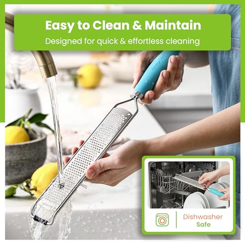 Image of Spring Chef Stainless Steel Lemon Zester, Garlic & Ginger Grater - Aqua Sky