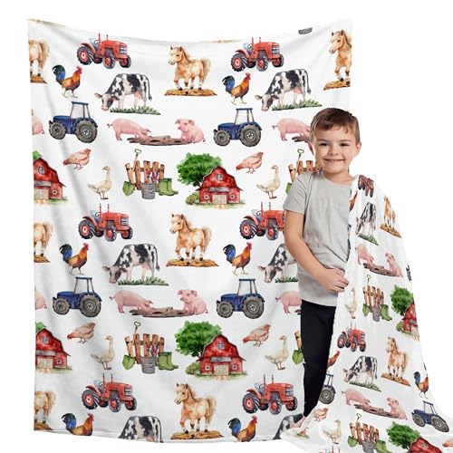 Image of Buyyet Farm Animal Blanket,Farmhouse Barn Neutral Babies Blanket for Boy Girl,Nursery Cow Chicken Pig Sheep Fleece Swaddle Receiving Blanket, Soft Newborn Toddler Kid Crib Bedding 30''x40''for Baby