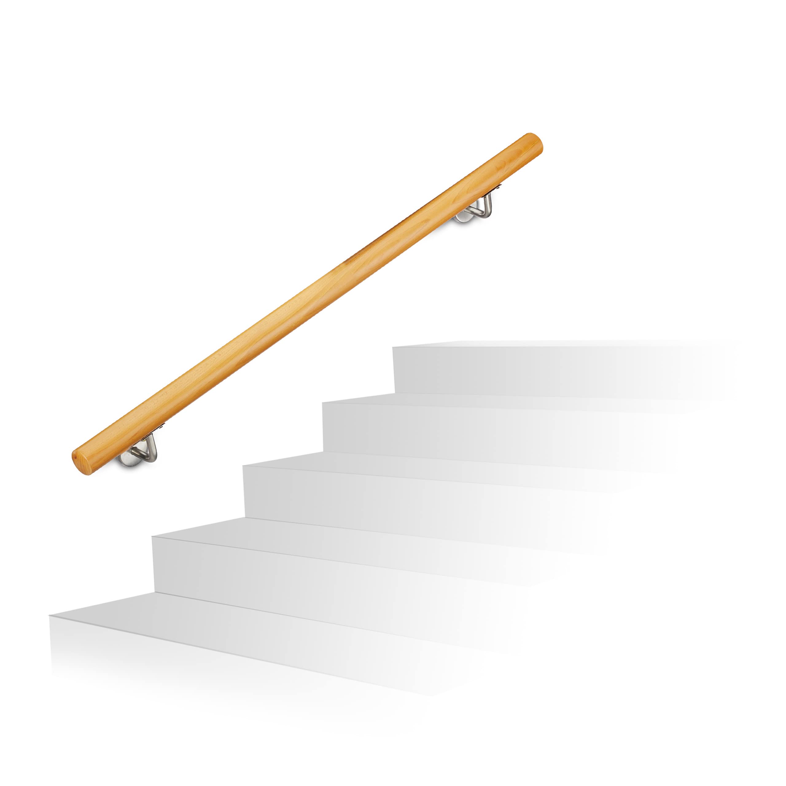 Relaxdays Pasamanos Escalera Rústica con Soportes, Madera de Haya, Natural, 100 cm