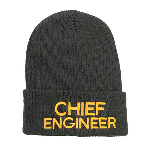 e4Hats.com Chief Engineer Embroidered Long Beanie - Dk Grey OSFM