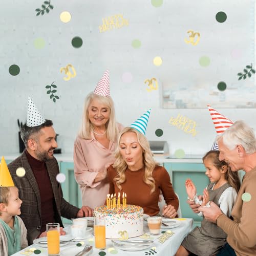 Image of Sage Green 30th Happy Birthday Confetti, Table Decorations Green Gold Foil Scatter Cake Confetti for 30th Birthday Her Him Party Decor 230 Pcs