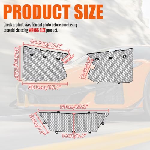 Image of 3PCS Black Front Bumper Radiator Grille Mesh Inserts for Corvette C8 Z06 2023+ /E-Ray 2024+, Aluminum Alloy Screen Guard Vent Protector Grille Cover Radiator Protection Accessories