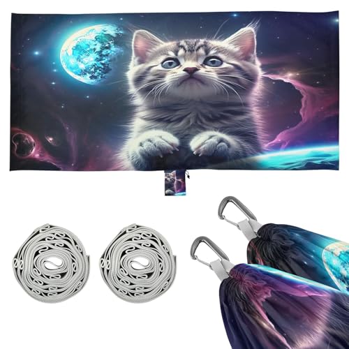 SDMKA Cat on The Moon Camping Hammock, 330 lbs with 2 Tree Straps, Carry Bag, Single Portable Hammock for Outdoor/Indoor, Hiking, Beach, Backpacking, Travel