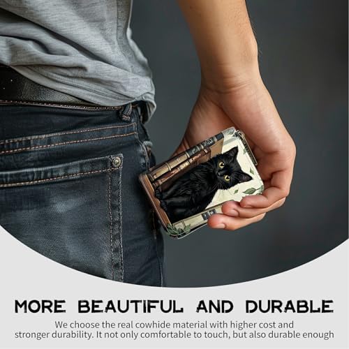 Image of Cute Credit Card Holder with Zipper, Black Cat Books RFID-Blocking Card Case Small Wallet for Women Men, Multi-slot Card Organizer Case Travel Accordion Wallet