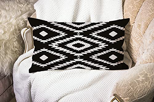 Image of Smooffly Throw Pillow Case Black and White Waist Lumbar Cotton Linen Throw Pillow case Cushion Cover for Sofa Home Decorative Oblong 12x20 Inches