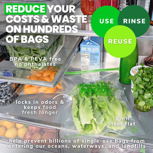 Reusable-Freezer-Bags-for-Food-Storage-by-Smelly-Proof-MADE-IN-USA-Easy-Clean-Dishwasher-Safe-PEVA-BPA-FREE-XXL-3-mil-Thick-Bags-Extra-Large-Clear-FLAT-12-x-16-2-GALLON-5-Pack