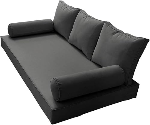 Prolinemax Estilo 3 - Cojín de colchón y almohada para exteriores, interior, sofá cama, porche, cama oscilante, ribete de canalé, tamaño individual,