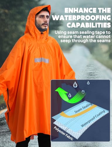 Image of ANYOO Hooded Rain Poncho for Adults Waterproof Lightweight Rain Coat for Men Women Reusable Rain Jacket for Emergency Outdoor