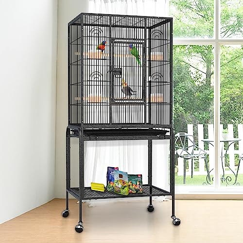Jhsomdr 53-Inch 2 In 1 Bird Cages For Parakeets Large Wrought Iron Detachable Parrot Cage With Rolling Stand & Storage Shelf For African Grey Cockatiels Green Cheek Parakeet Flight Cage Pet House #TOP6
