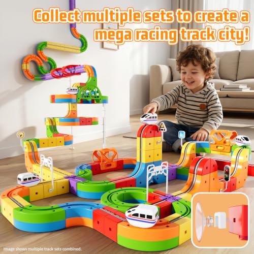 Image of 135 pcs KlickRail Electric Train Set Race Track for 3 4 5 6 7 8 Years Old | Building Toy Train Track Gravity-Defying 3D Embedded Layouts & Motorized Car, STEM Gift(Premium Set(135 piece)