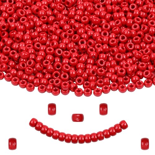 KAKW Red Pony Beads - 1000 Pcs Plastic Beads for Friendship Bracelets Hair Braiding & Jewelry Making - 6x9mm Large Hole