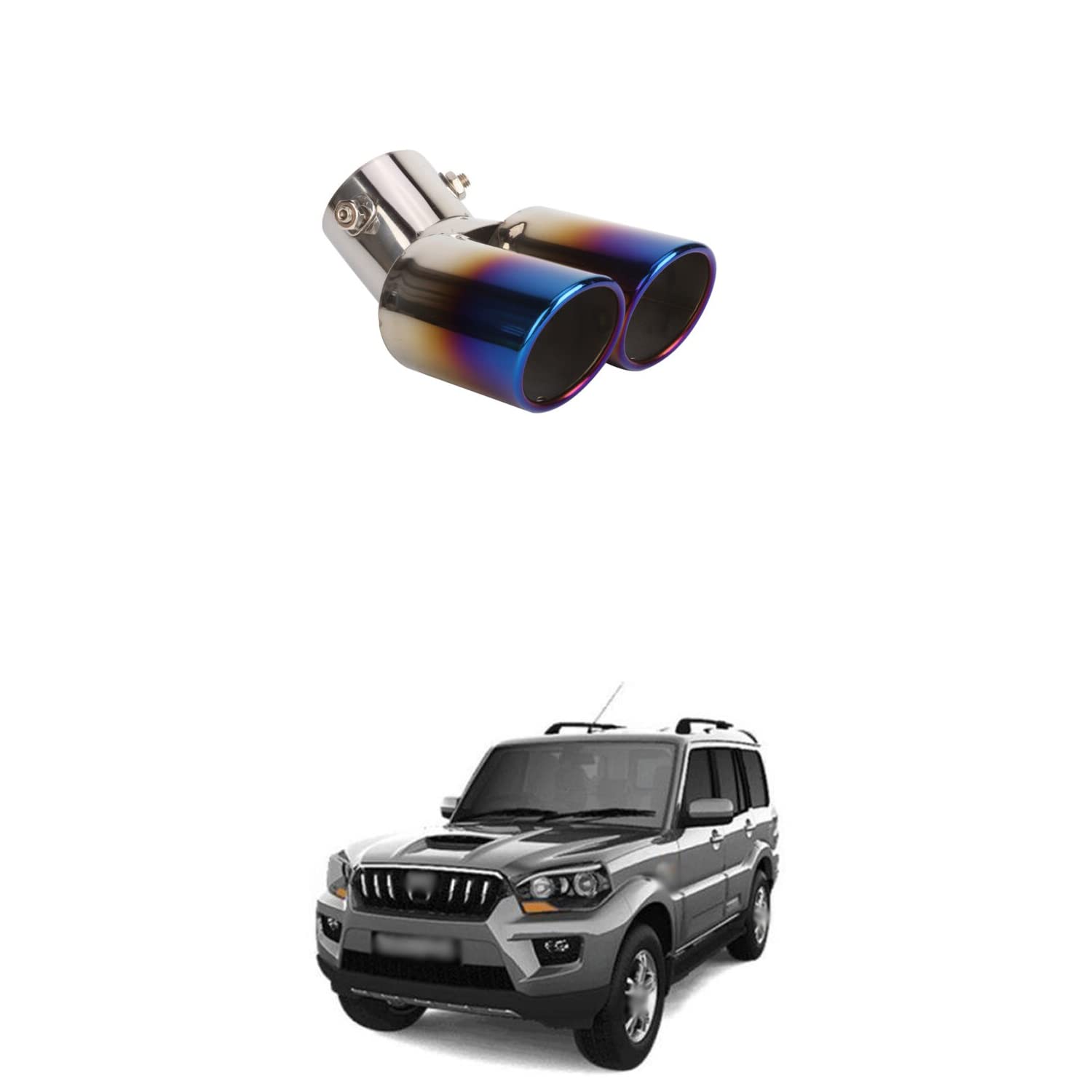 PRIKNIKSilencer Tip Exhaust Pipe Car Stainless Steel Rear Muffler Tip Tail Muffler Tip Pipe Adjustable Car Decoration Exhaust Tip Tailpipe Compatible with S-corpio