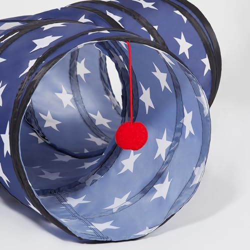 Image of Tempcore Cat Tunnel for Indoor Cats, 3 Way Collapsible Pet Play Tunnel with Teaser Wand, Peek Holes & Hanging Ball, Interactive Tube for Kittens & Rabbits, Pentagram Printed