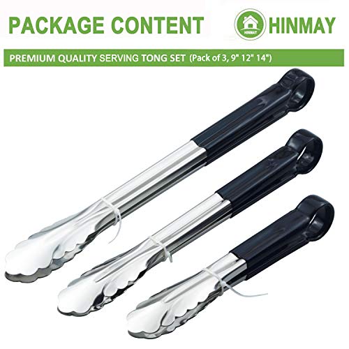 HINMAY 3 Pack Kitchen Tongs with Comfort-Grip Handle Heavy Duty Stainless Steel Cooking Tongs (Black, 9 12 14 Inch) - Image 4