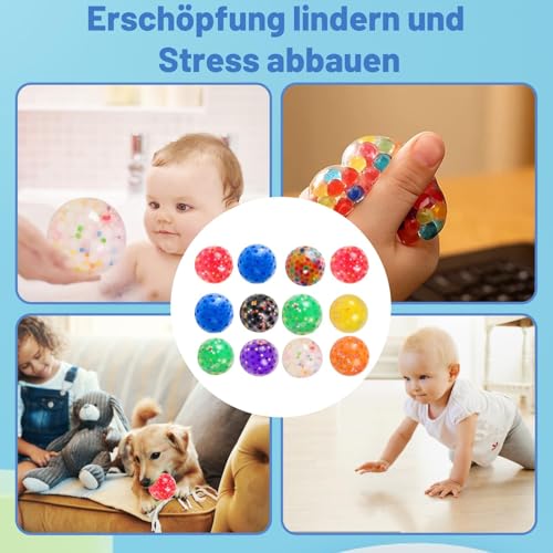 12 Stück Anti Stress Bälle und 1 Stück Aufbewahrungstasche Set, Quetschball für Kinder und Erwachsene, Mitgebsel Kindergeburtstag Squishy Stressball, Anti Stress Bälle Kindergeburtstag Gastgeschenke