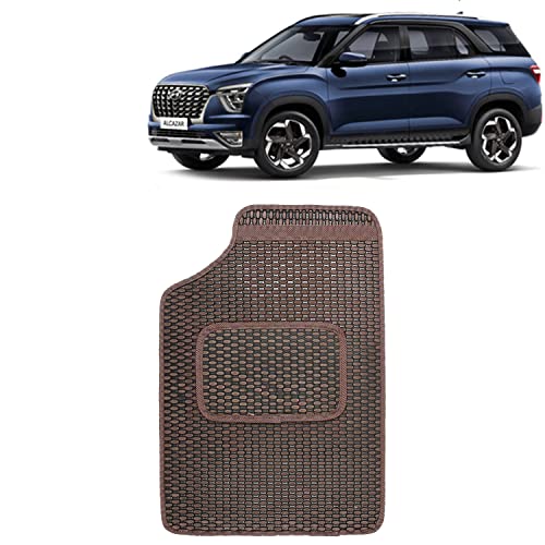 Image of Kingsway Dotted Design Car Floor Foot Mats Universal Fit for Hyundai Alcazar, Model Year : 2021 Onwards, Water and Dustproof, Color Brown, Set of 5 Pieces