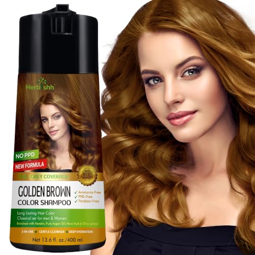Herbishh Golden Brown Hair Dye Shampoo 3 in1 Color for Women, Men 400ml